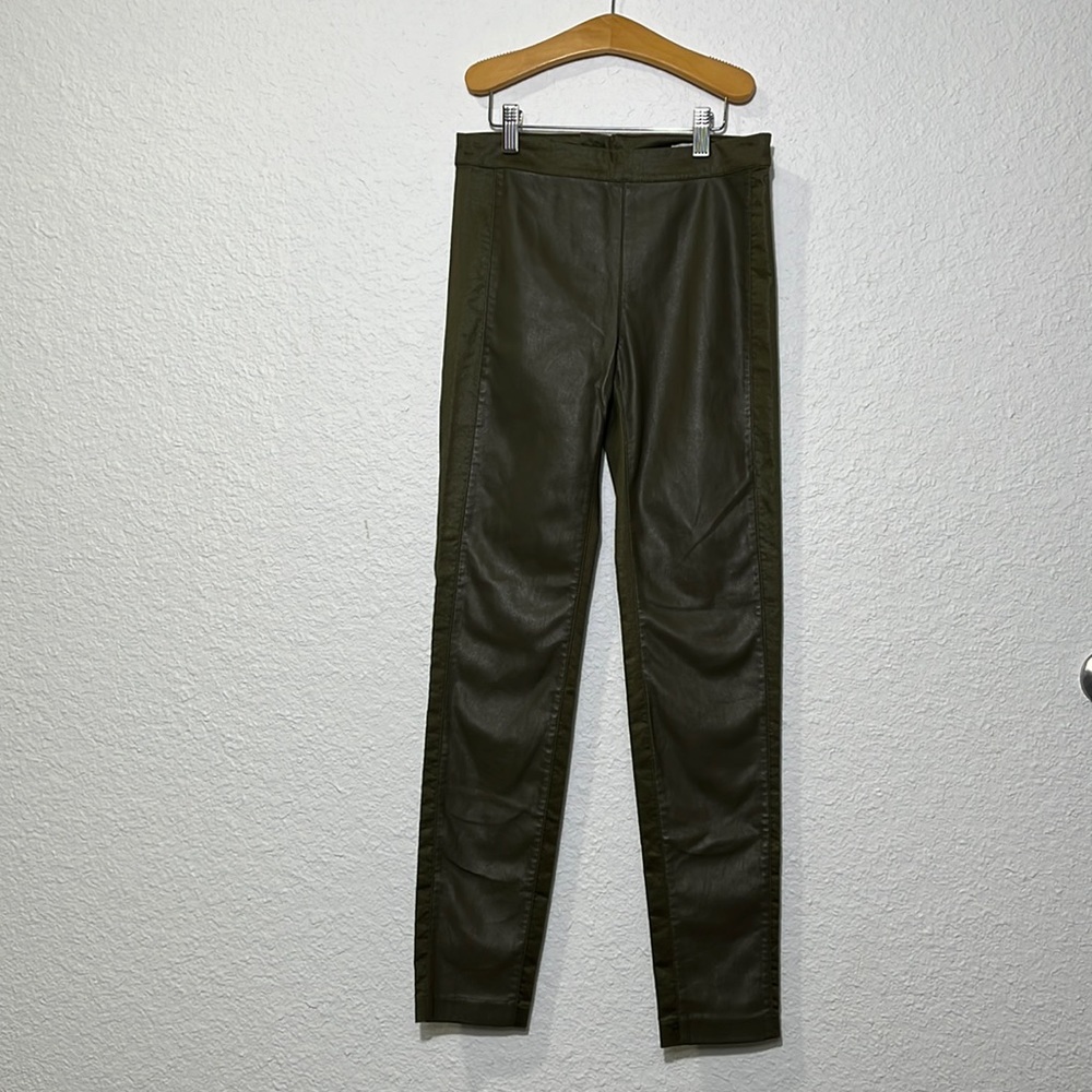 Faux Leather Olive Green Straight Leg Pants